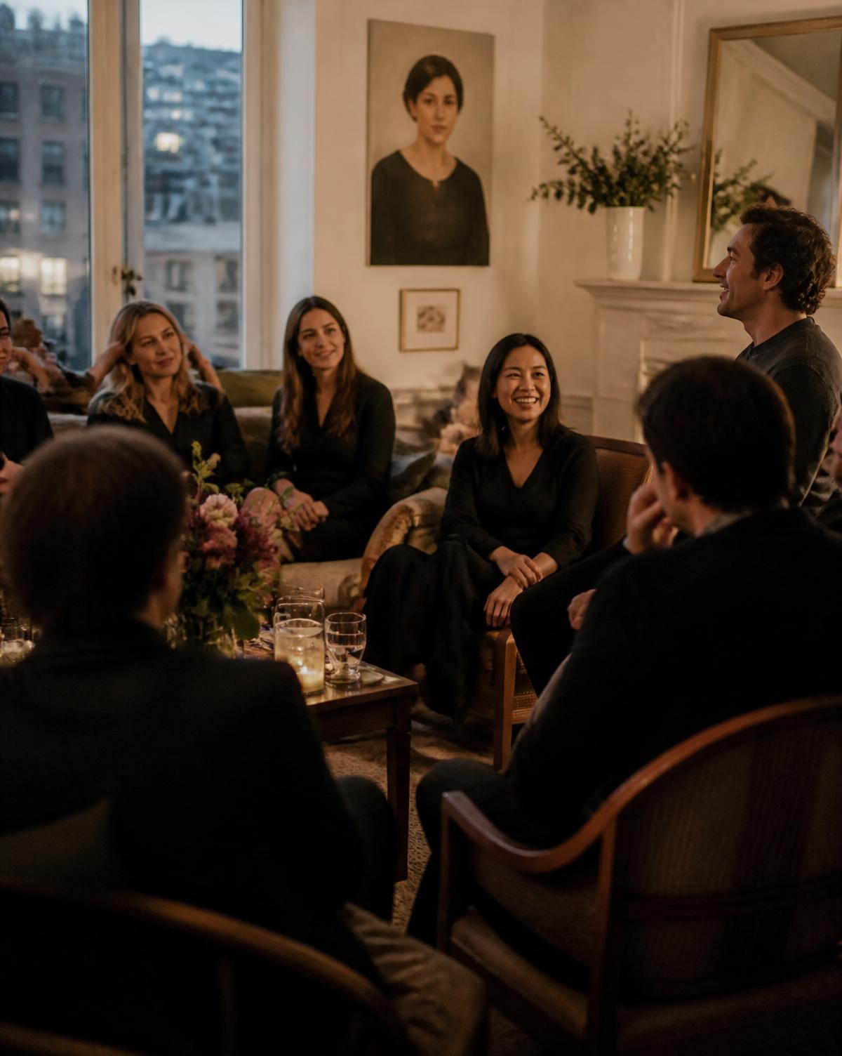 A candlelit salon evening in conversation